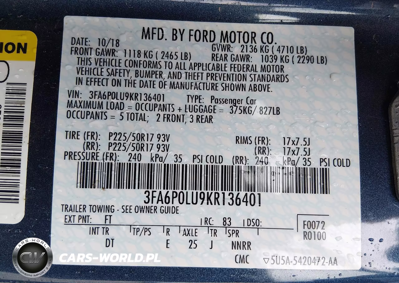 2019 Ford Fusion Hybrid Se VIN:3FA6P0LU9KR136401 - 9