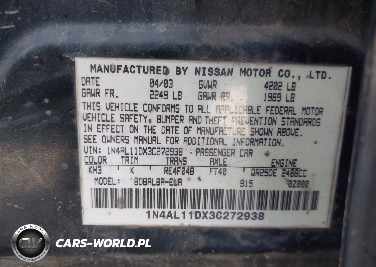 2003 Nissan Altima 2.5 S VIN:1N4AL11DX3C272938 - 9