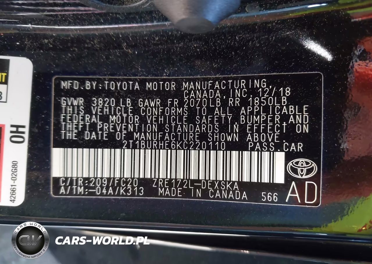 2019 Toyota Corolla Se VIN:2T1BURHE6KC220110 - 9