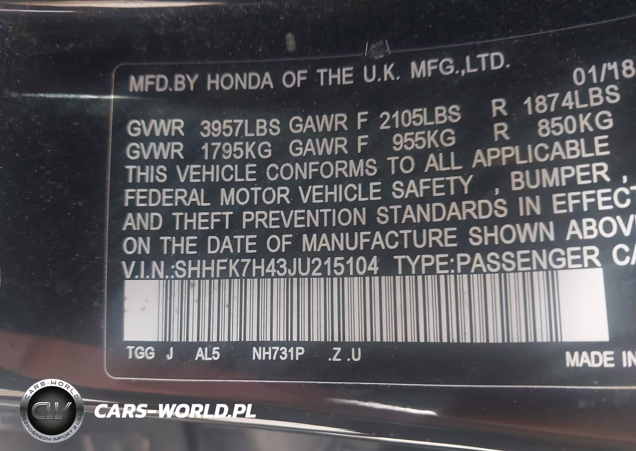 2018 Honda Civic Sport VIN:SHHFK7H43JU215104 - 9