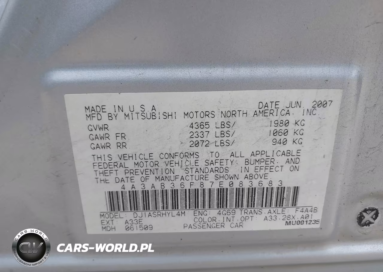 2007 Mitsubishi Galant Es-Se VIN:4A3AB36F87E083683 - 9
