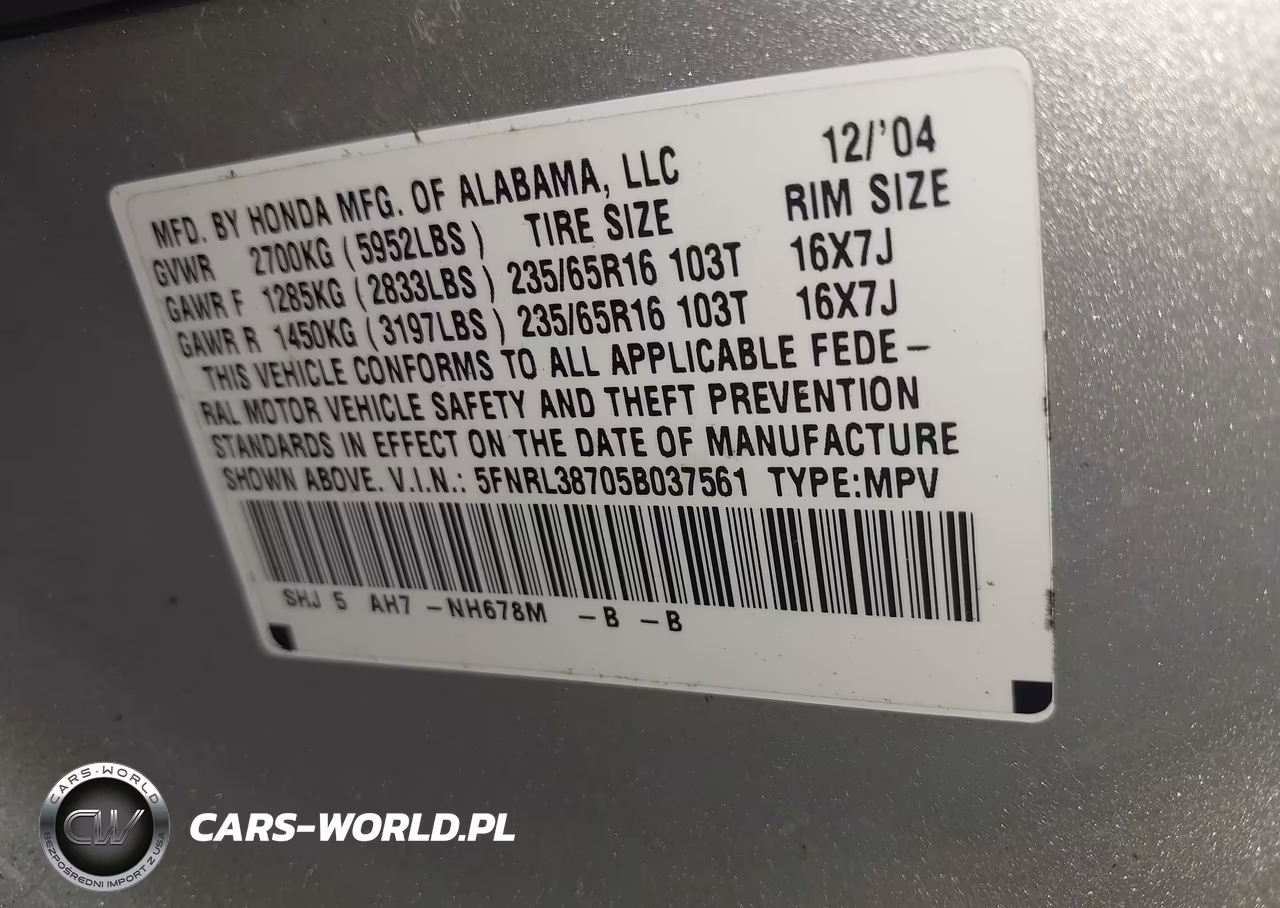 2005 Honda Odyssey Ex-L VIN:5FNRL38705B037561 - 9