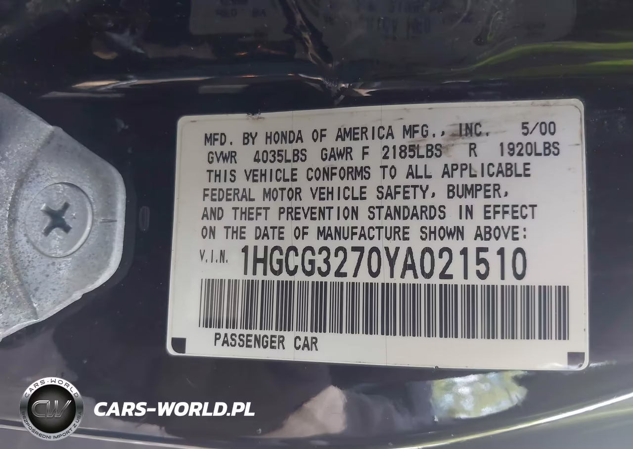 2000 Honda Accord 2.3 Ex VIN:1HGCG3270YA021510 - 9