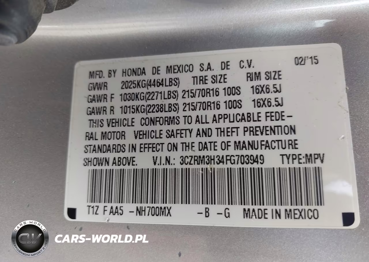 2015 Honda Cr-V Lx VIN:3CZRM3H34FG703949 - 9