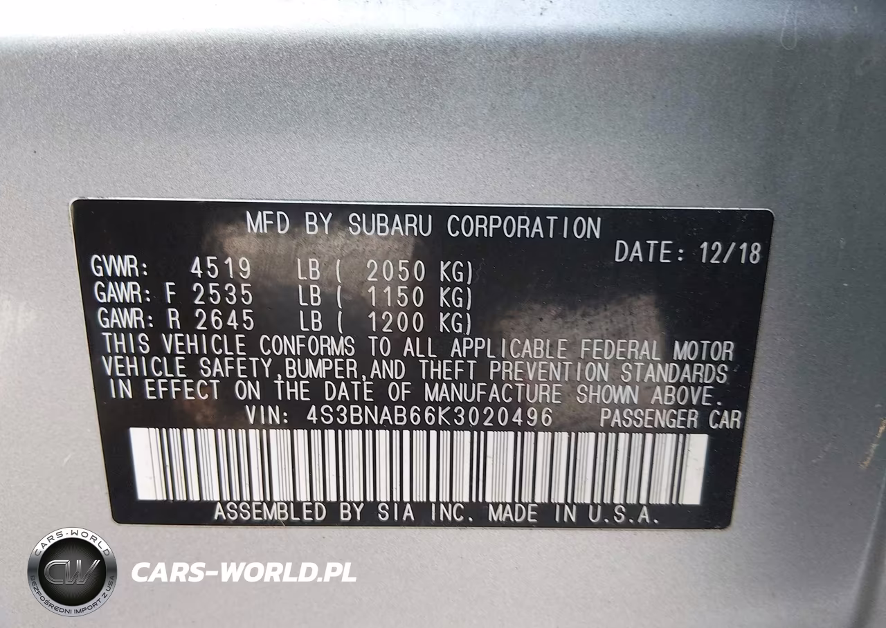 2019 Subaru Legacy 2.5I VIN:4S3BNAB66K3020496 - 9
