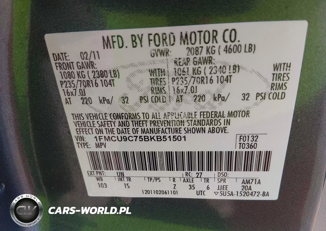 2011 Ford Escape Xls VIN:1FMCU9C75BKB51501 - 9