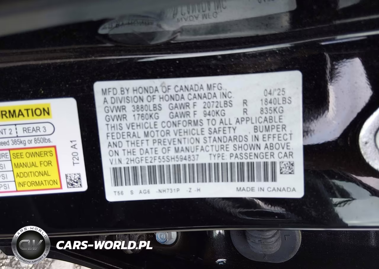 2025 Honda Civic Sport VIN:2HGFE2F55SH594837 - 9