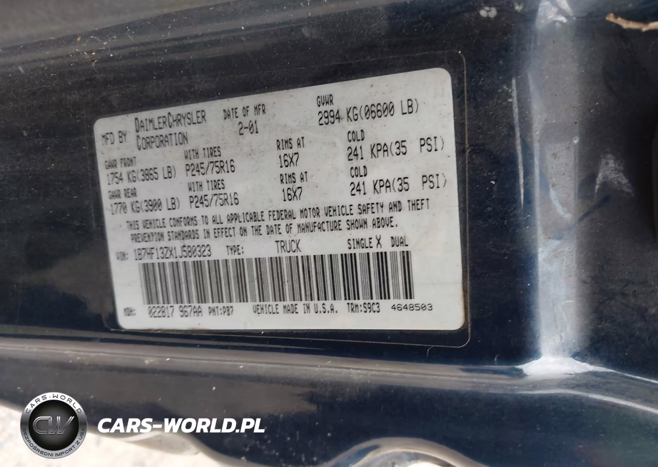 2001 Dodge Ram 1500 St VIN:1B7HF13ZX1J580323 - 9