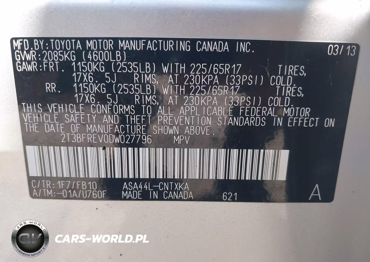 2013 Toyota Rav4 Le VIN:2T3BFREV0DW027796 - 9