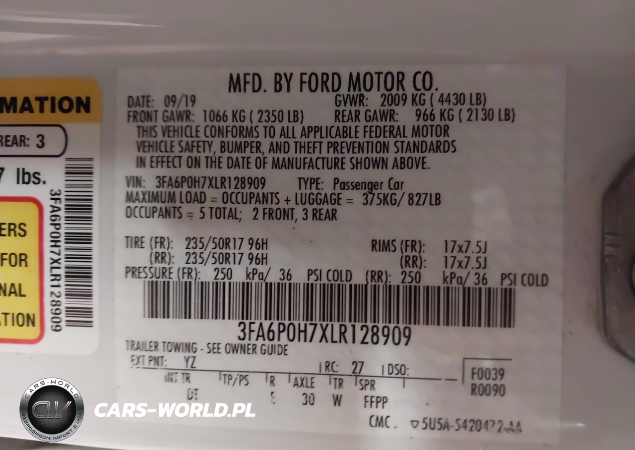 2020 Ford Fusion Se VIN:3FA6P0H7XLR128909 - 9
