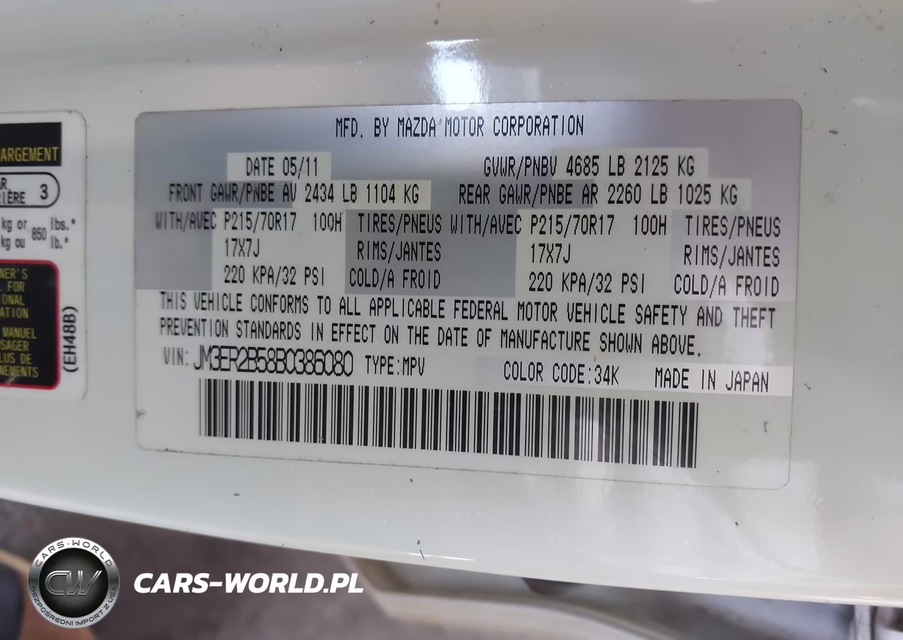 2011 Mazda Cx-7 I Sport VIN:JM3ER2B58B0386080 - 9