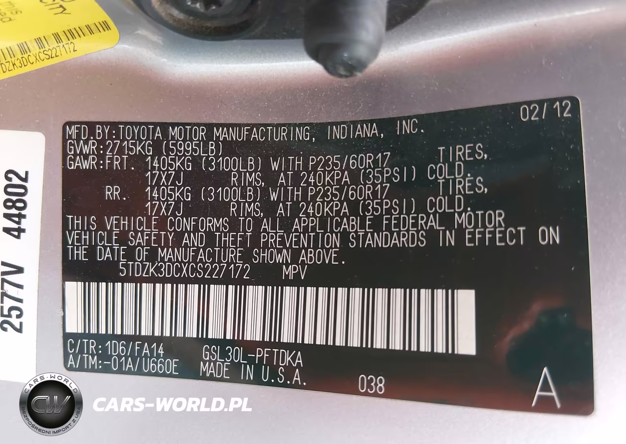 2012 Toyota Sienna Base V6 7 Passenger VIN:5TDZK3DCXCS227172 - 9