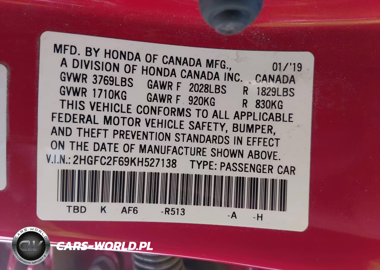 2019 Honda Civic Lx VIN:2HGFC2F69KH527138 - 9