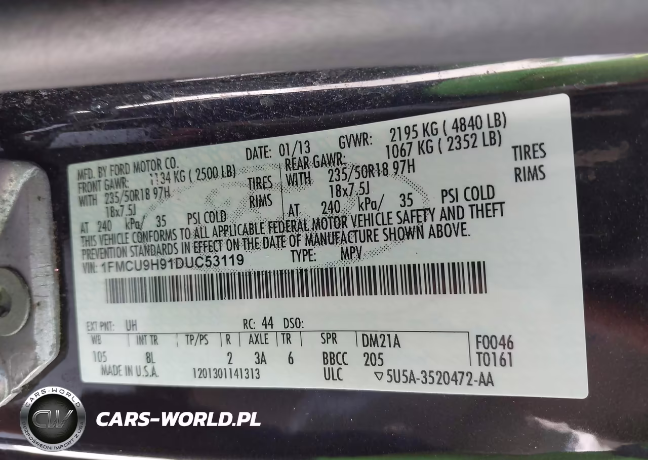 2013 Ford Escape Sel VIN:1FMCU9H91DUC53119 - 9