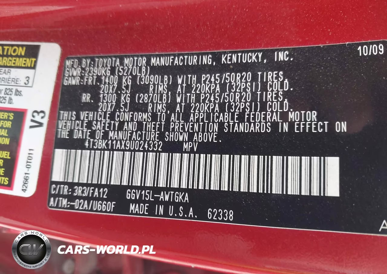 2009 Toyota Venza Base V6 VIN:4T3BK11AX9U024332 - 9