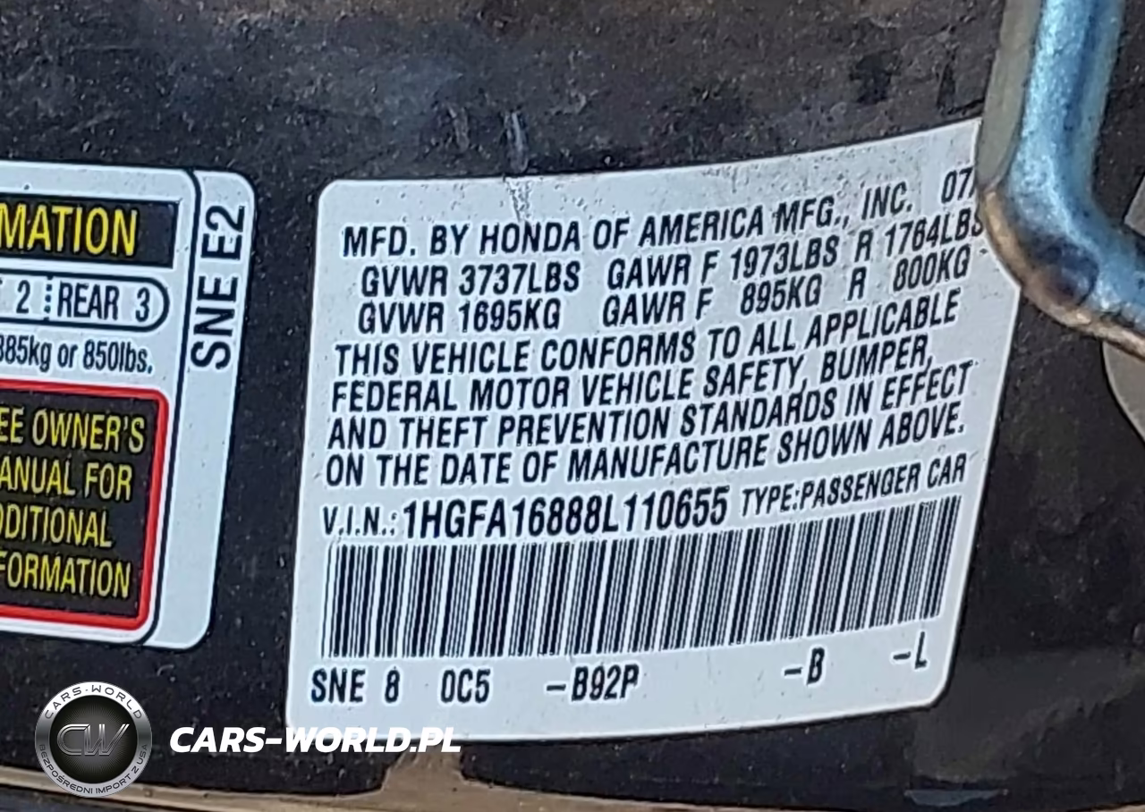 2008 Honda Civic Ex VIN:1HGFA16888L110655 - 9