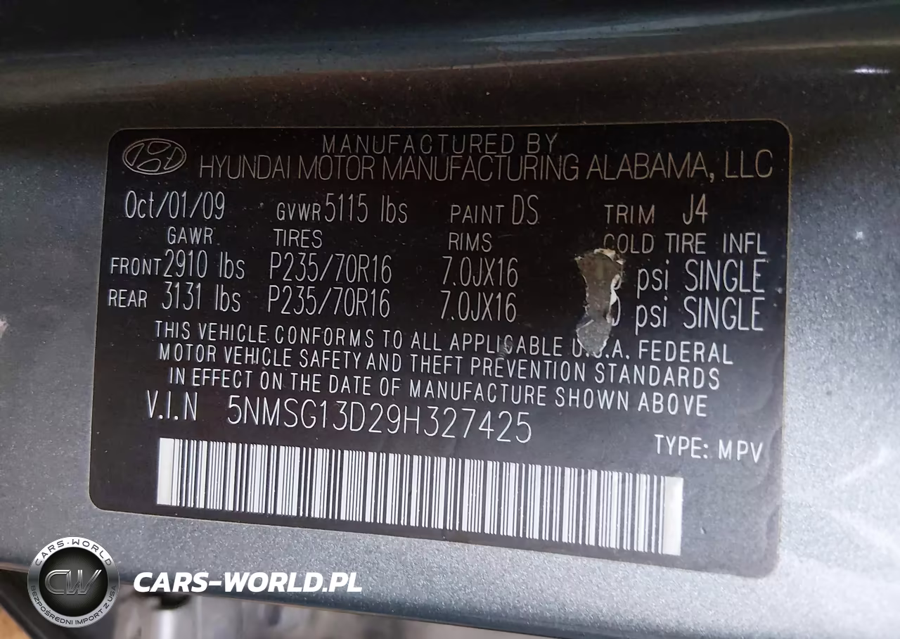 2009 Hyundai Santa Fe Gls VIN:5NMSG13D29H327425 - 9