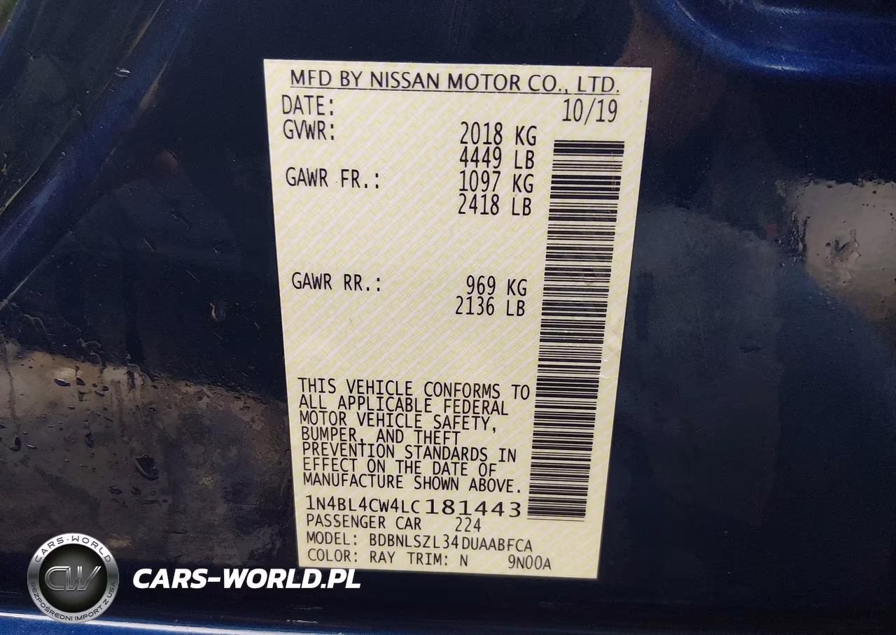 2020 Nissan Altima Sr Intelligent Awd VIN:1N4BL4CW4LC181443 - 9