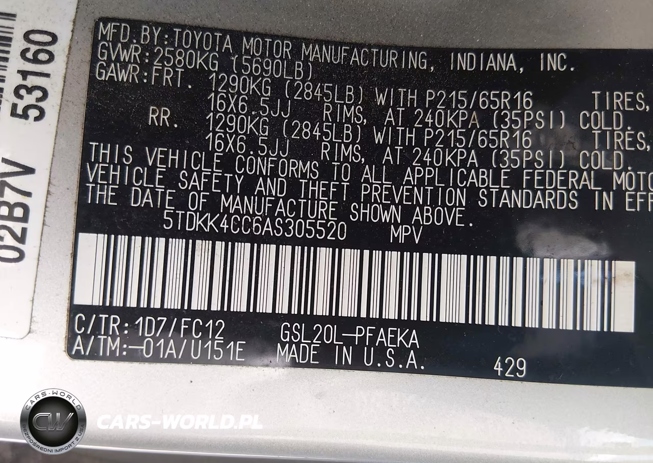 2010 Toyota Sienna Ce-Le VIN:5TDKK4CC6AS305520 - 9