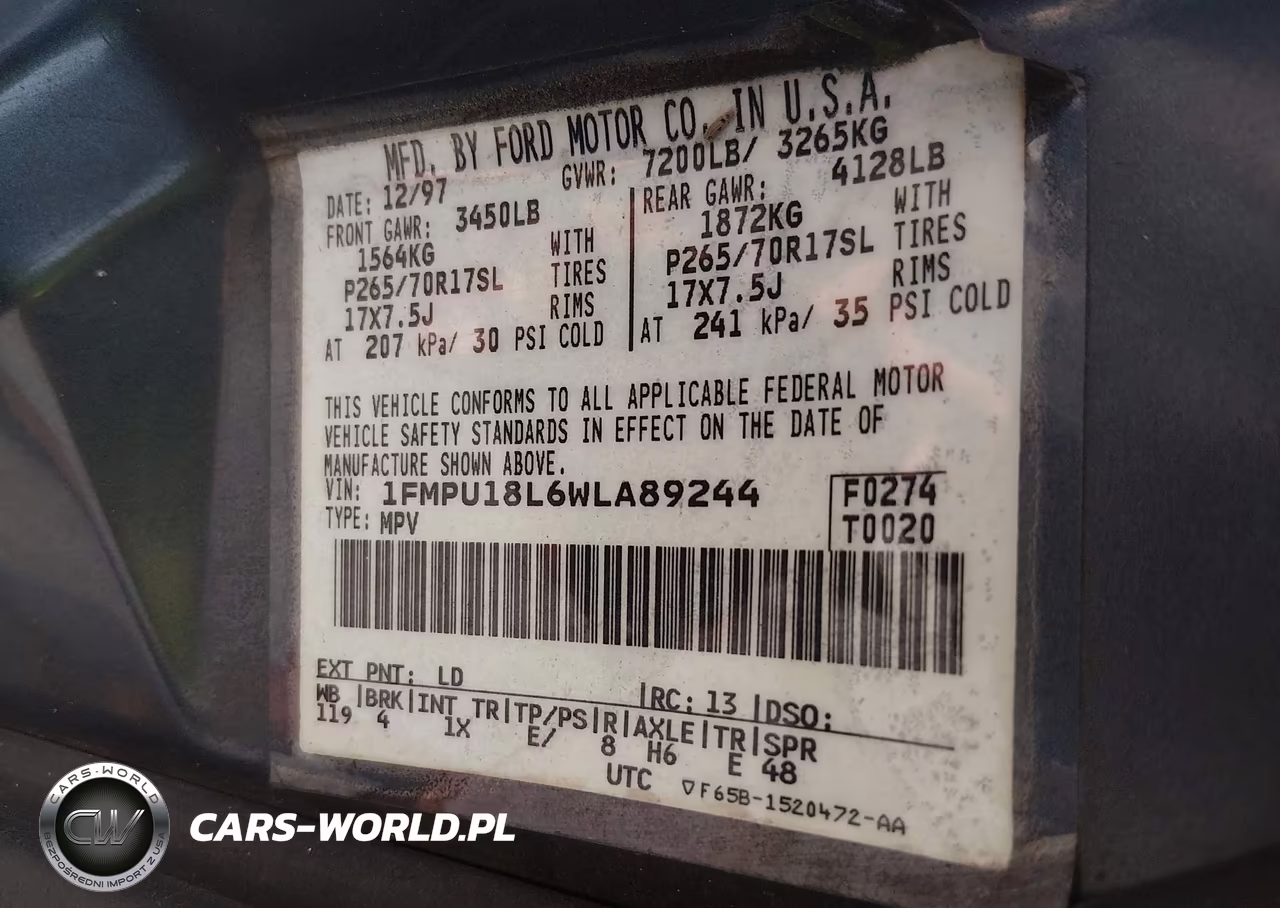 1998 Ford Expedition Eddie Bauer-Xlt VIN:1FMPU18L6WLA89244 - 9
