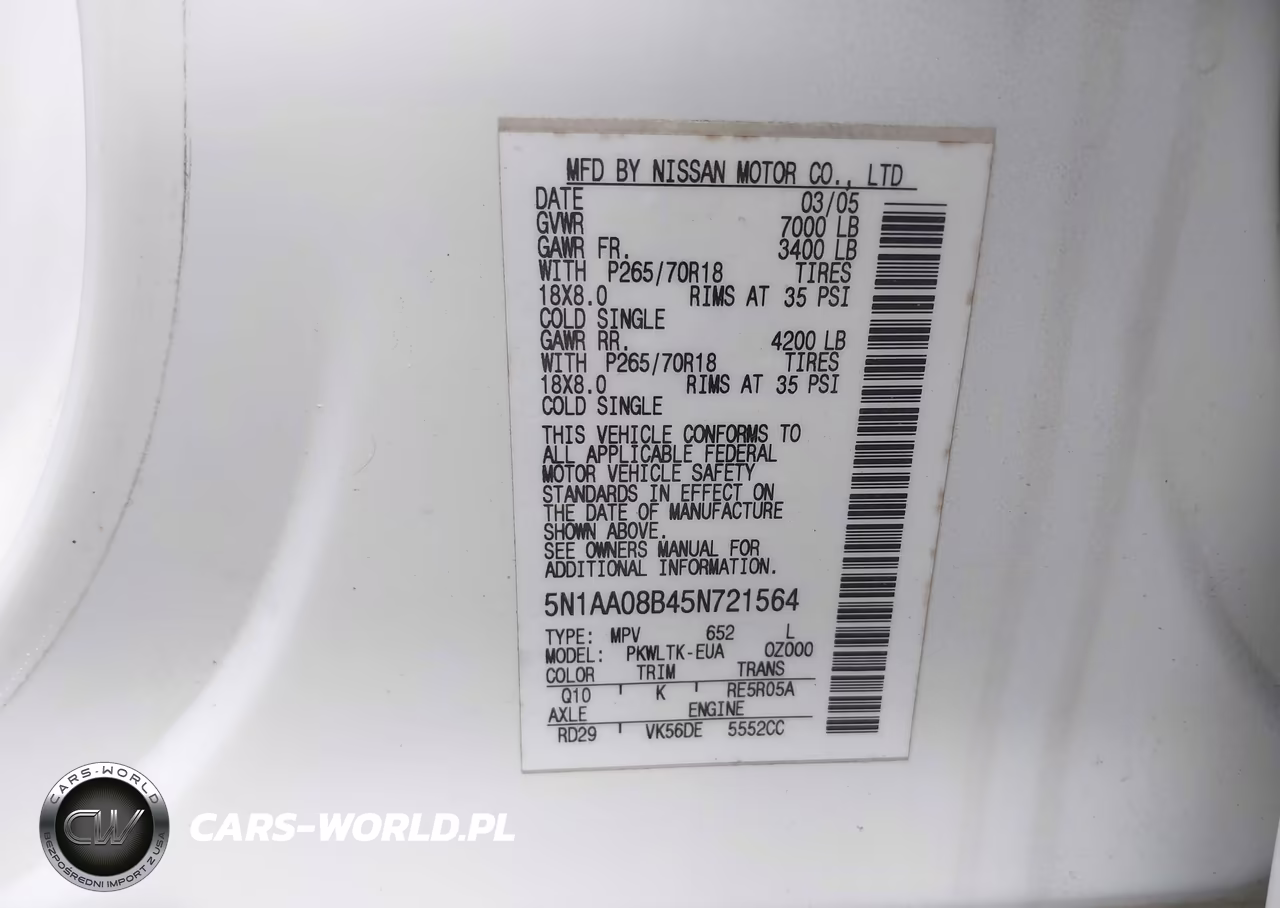 2005 Nissan Armada Se VIN:5N1AA08B45N721564 - 9