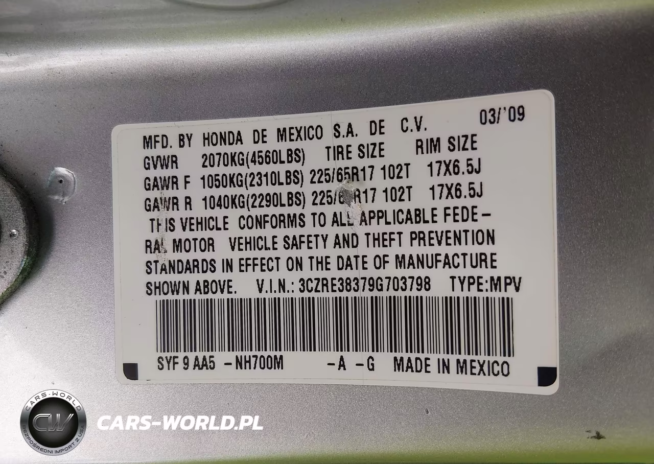 2009 Honda Cr-V Lx VIN:3CZRE38379G703798 - 9