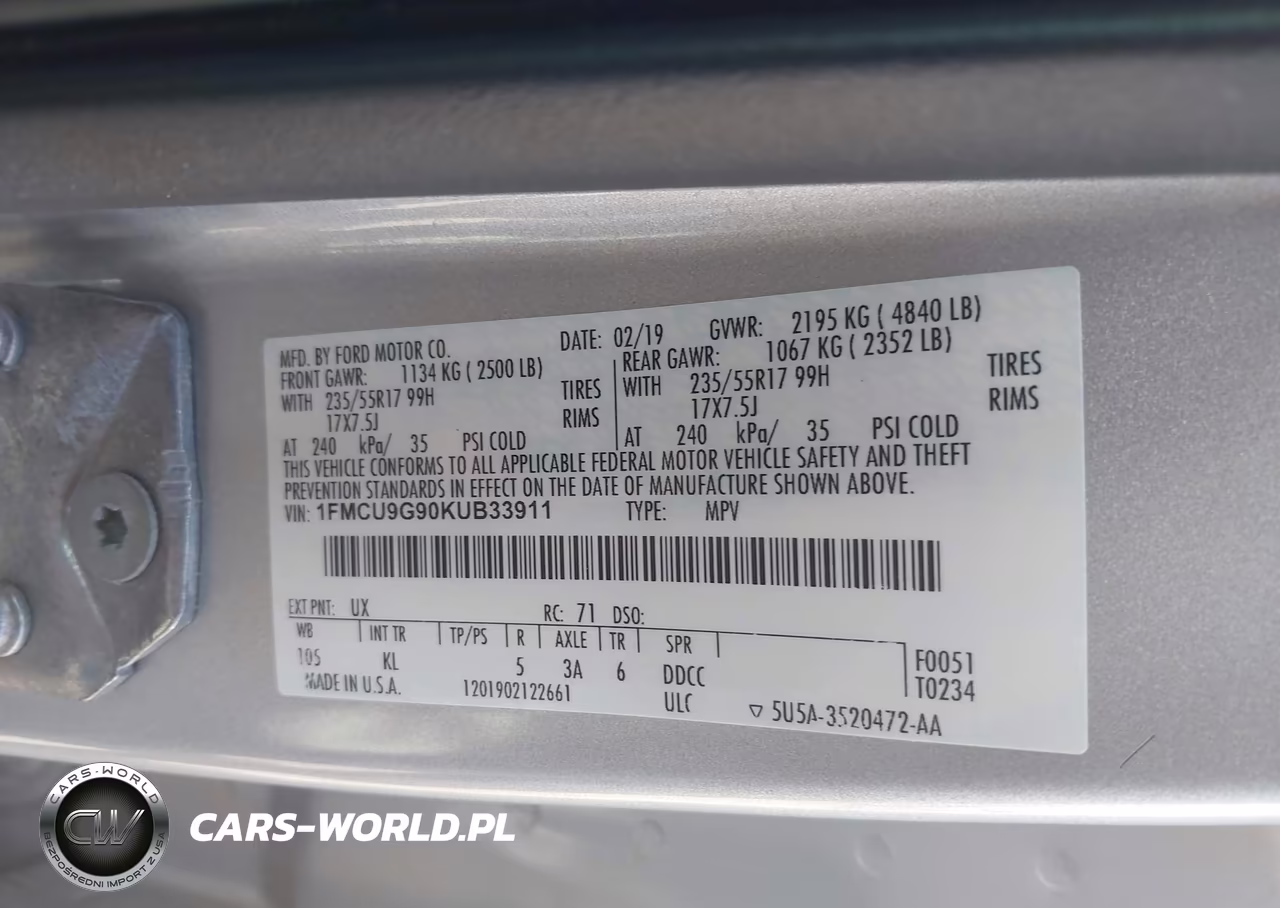 2019 Ford Escape Se VIN:1FMCU9G90KUB33911 - 9