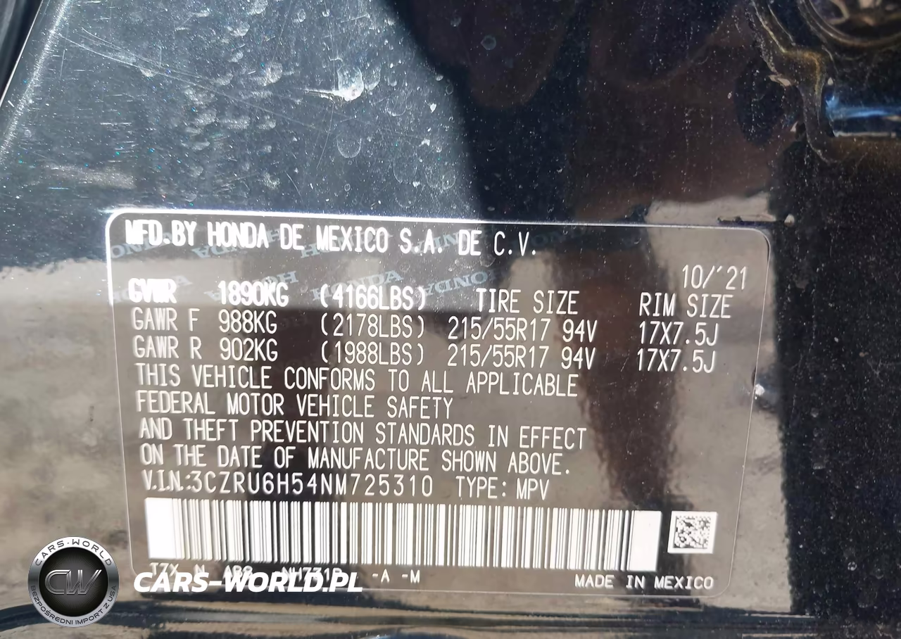 2022 Honda Hr-V Awd Ex VIN:3CZRU6H54NM725310 - 9