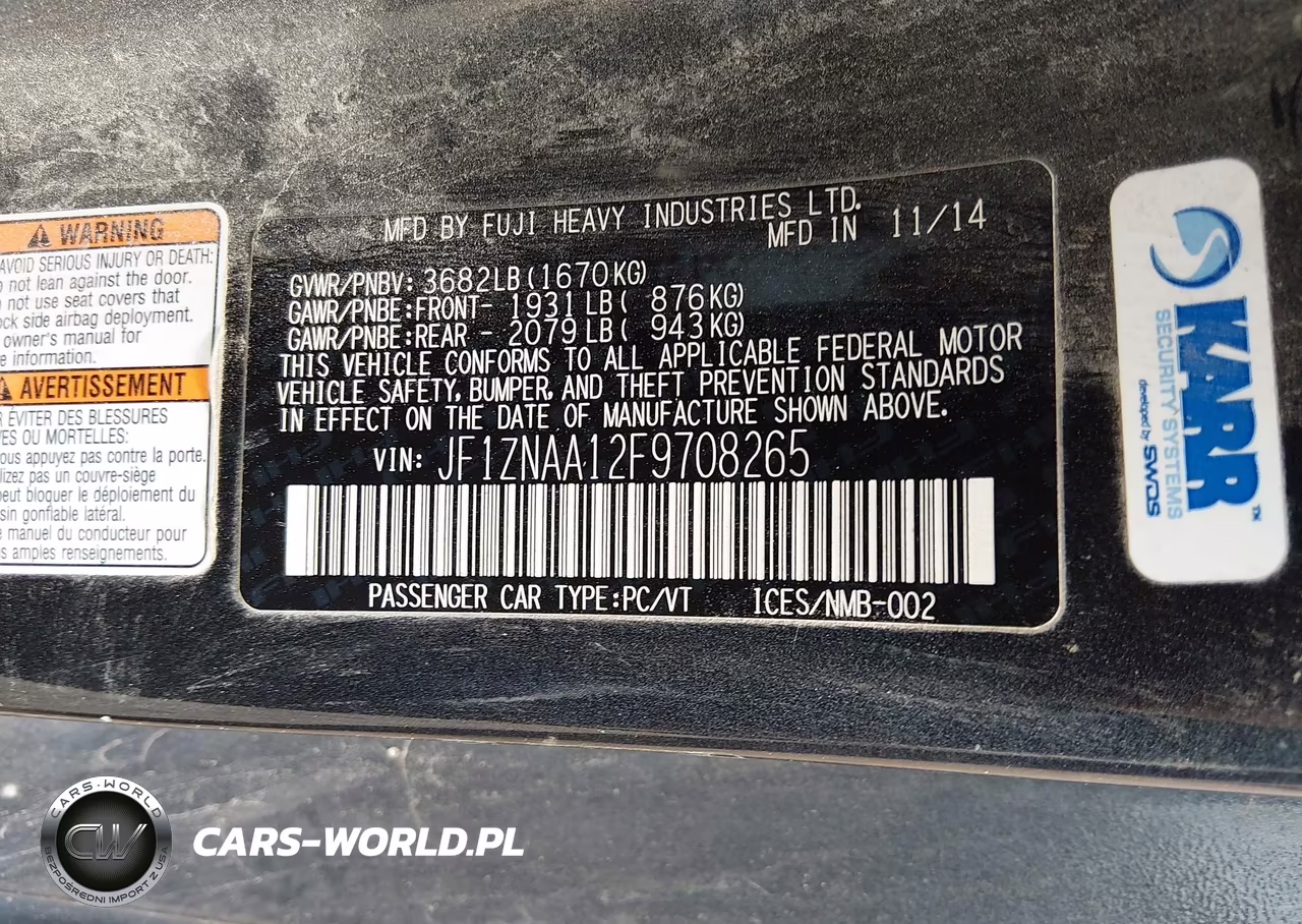 2015 Scion Fr-S VIN:JF1ZNAA12F9708265 - 9