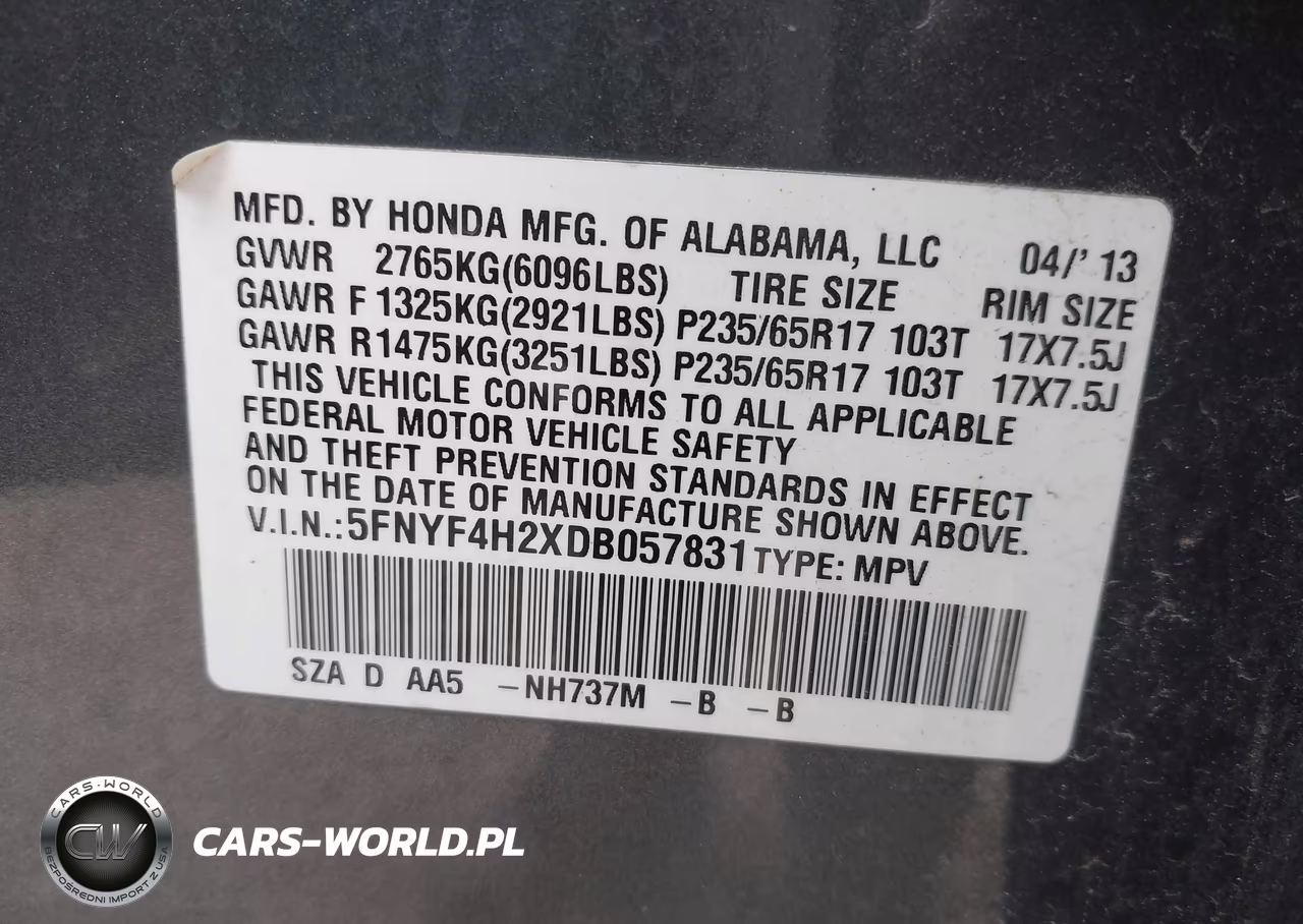2013 Honda Pilot Lx VIN:5FNYF4H2XDB057831 - 9
