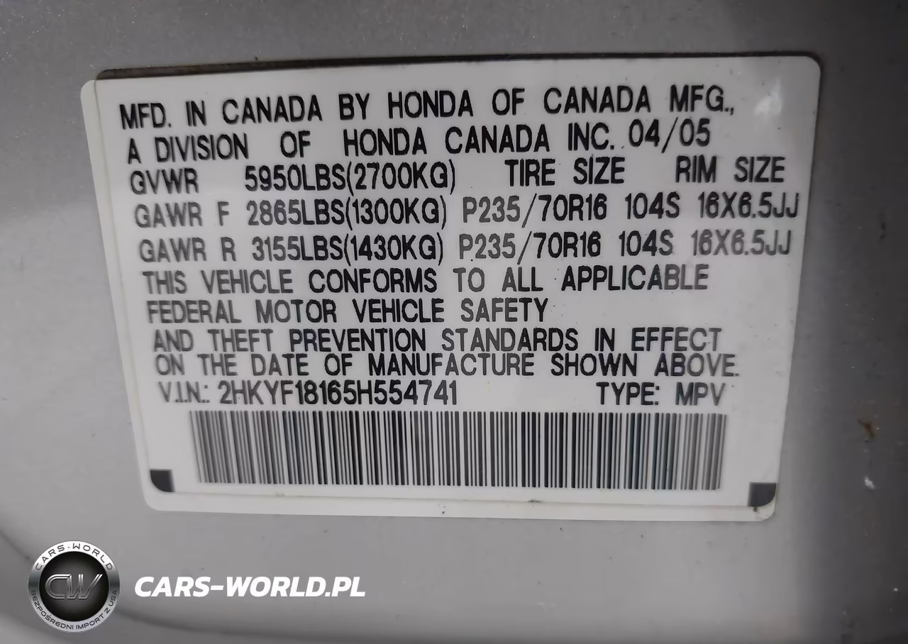 2005 Honda Pilot Lx VIN:2HKYF18165H554741 - 9