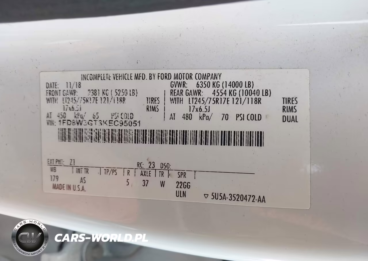 2019 Ford F-350 Chassis Xl VIN:1FD8W3GT3KEC95051 - 8