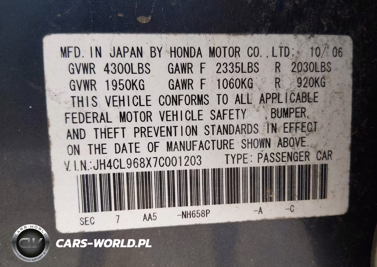2007 Acura Tsx VIN:JH4CL968X7C001203 - 9