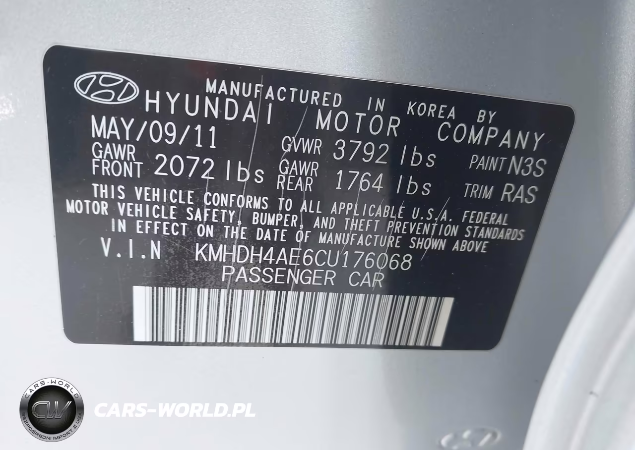 2012 Hyundai Elantra Gls (Ulsan Plant) VIN:KMHDH4AE6CU176068 - 9