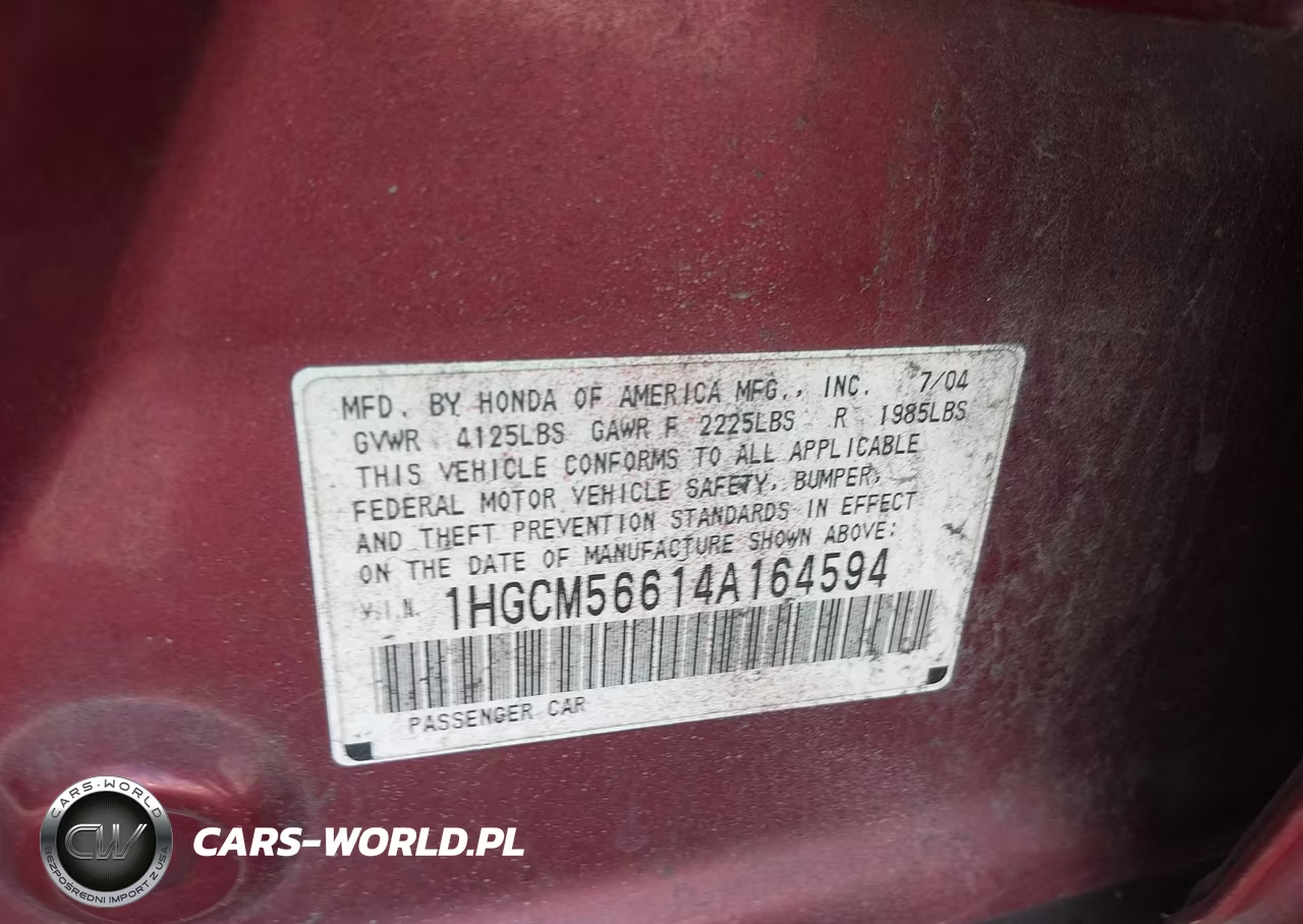 2004 Honda Accord 2.4 Ex VIN:1HGCM56614A164594 - 9