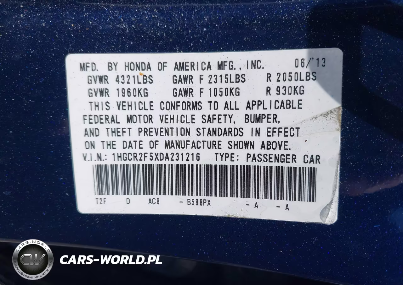 2013 Honda Accord Sport VIN:1HGCR2F5XDA231216 - 9