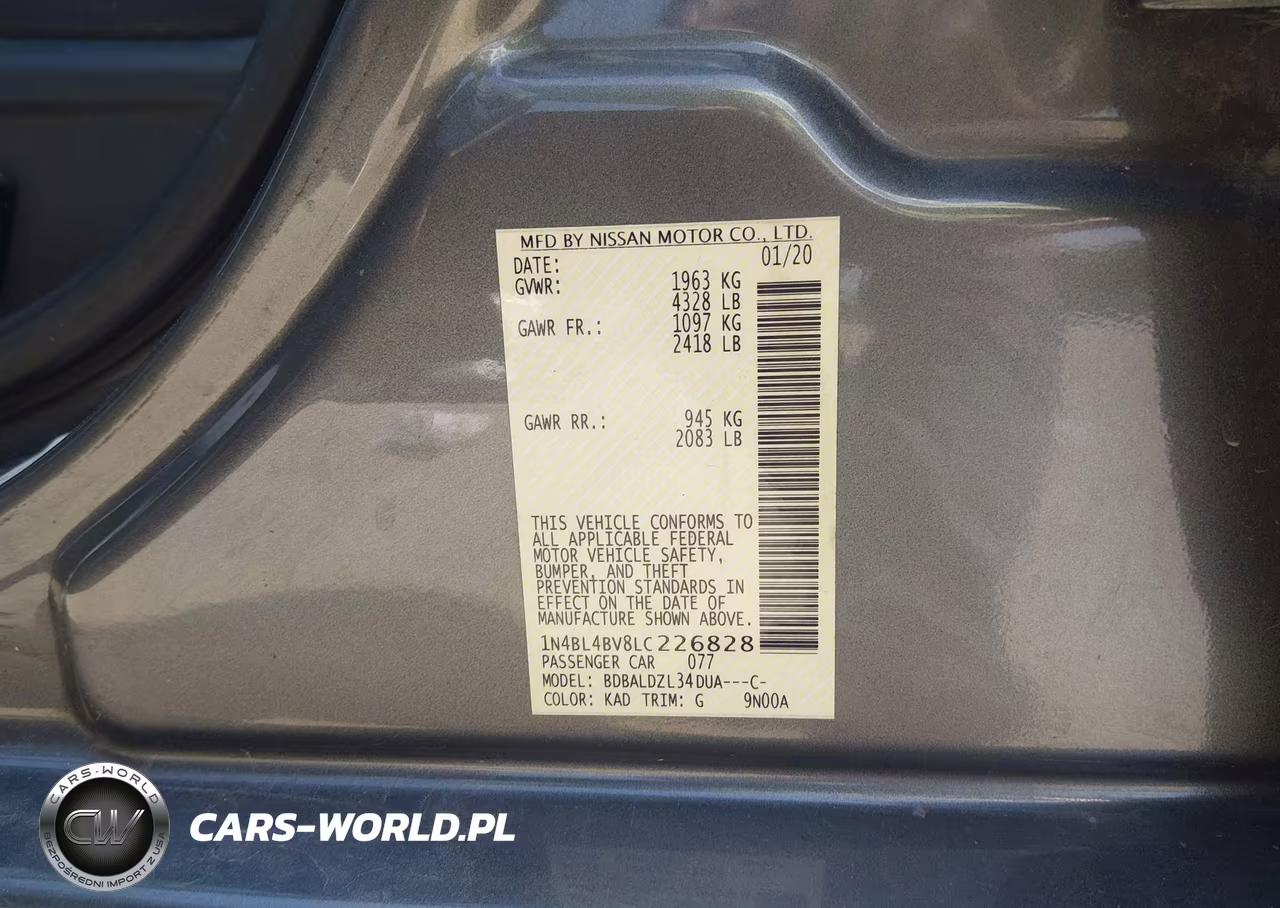 2020 Nissan Altima S Fwd VIN:1N4BL4BV8LC226828 - 9