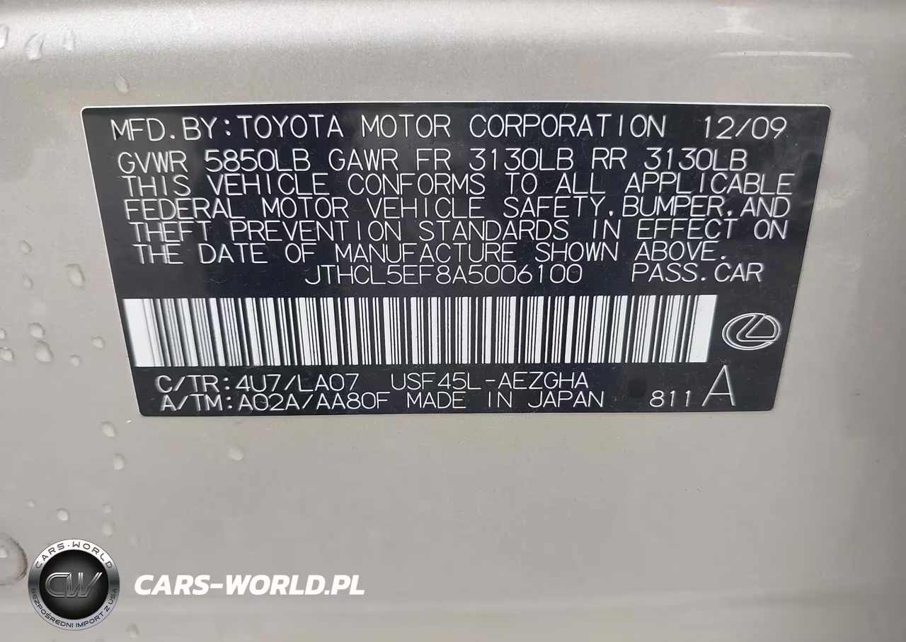 2010 Lexus Ls 460 VIN:JTHCL5EF8A5006100 - 9