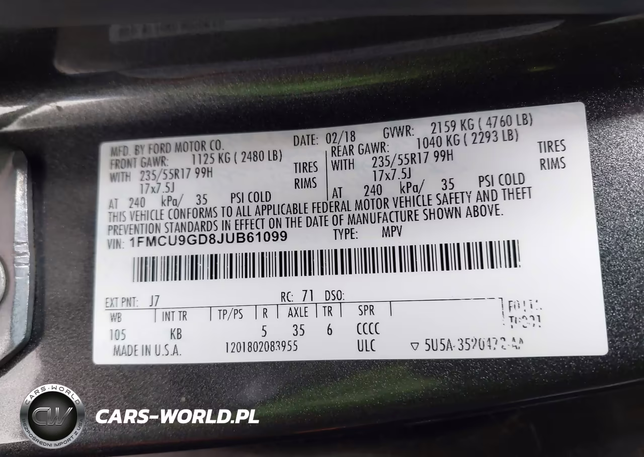 2018 Ford Escape Se VIN:1FMCU9GD8JUB61099 - 9