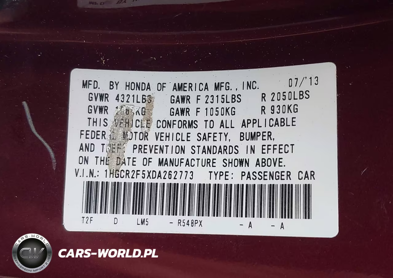 2013 Honda Accord Sport VIN:1HGCR2F5XDA262773 - 9