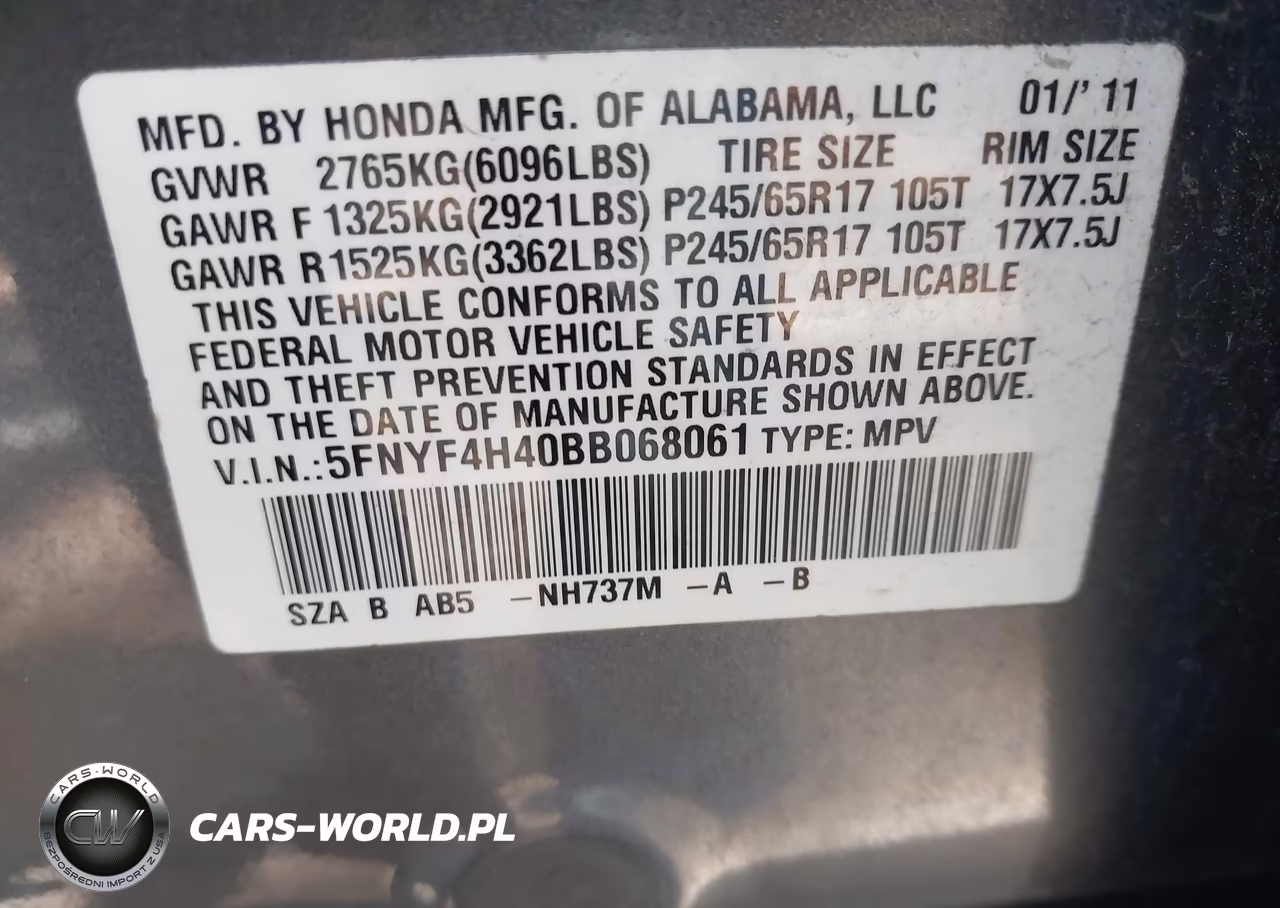 2011 Honda Pilot Ex VIN:5FNYF4H40BB068061 - 9