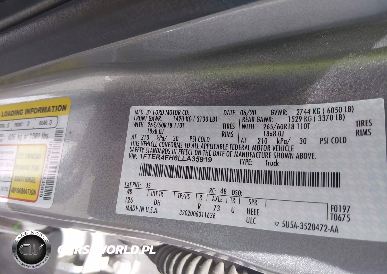 2020 Ford Ranger Lariat VIN:1FTER4FH6LLA35919 - 9