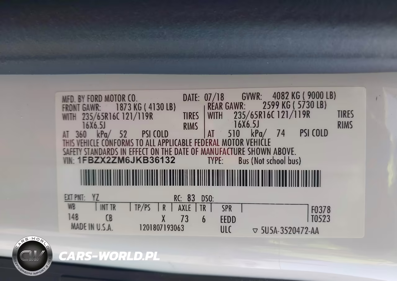 2018 Ford Transit-350 Xl VIN:1FBZX2ZM6JKB36132 - 9