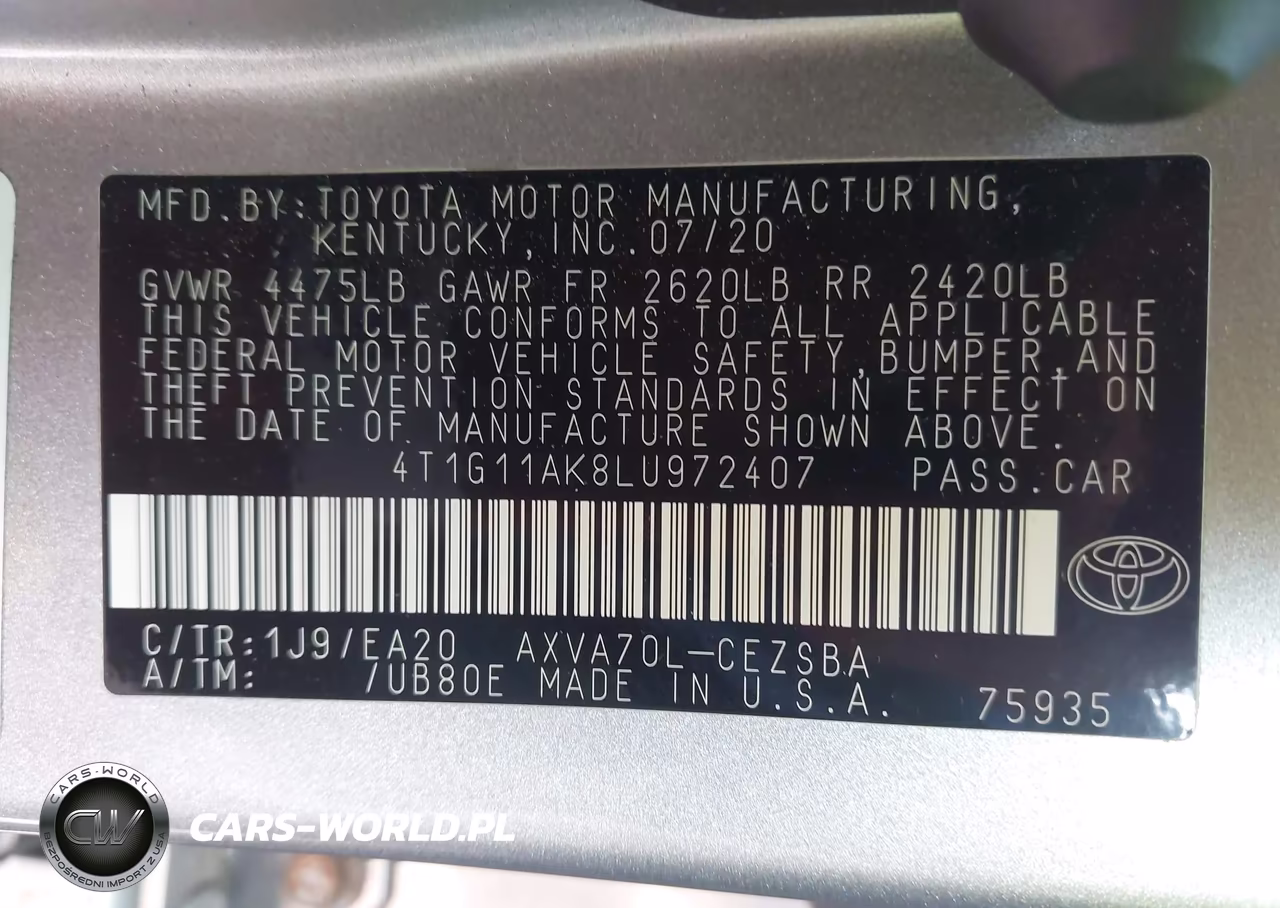 2020 Toyota Camry Se VIN:4T1G11AK8LU972407 - 9