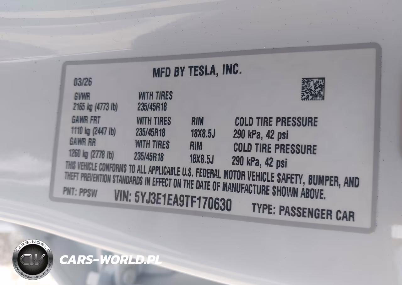 2026 Tesla Model 3 VIN:5YJ3E1EA9TF170630 - 9