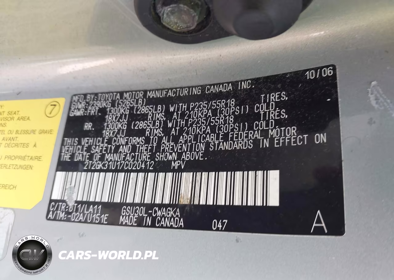 2007 Lexus Rx 350 VIN:2T2GK31U17C020412 - 9
