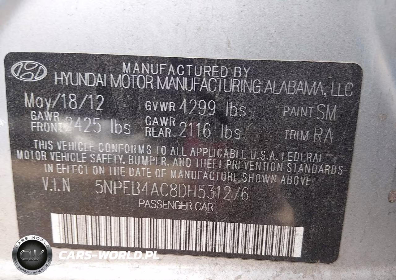 2013 Hyundai Sonata Gls VIN:5NPEB4AC8DH531276 - 9