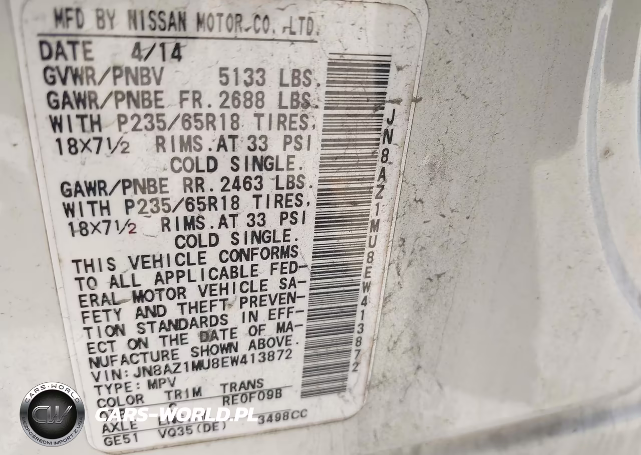 2014 Nissan Murano Sl VIN:JN8AZ1MU8EW413872 - 9
