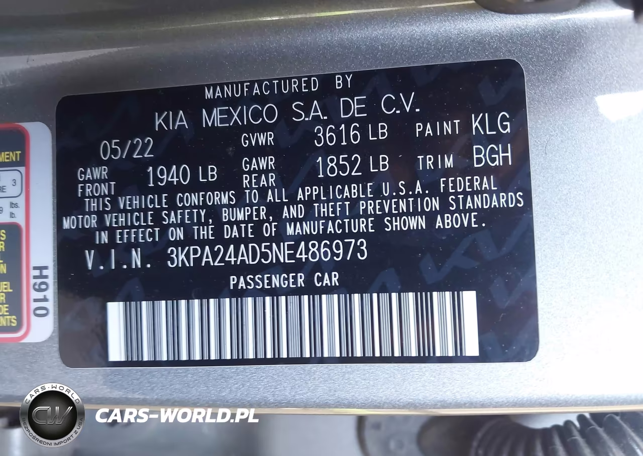 2022 Kia Rio S VIN:3KPA24AD5NE486973 - 9