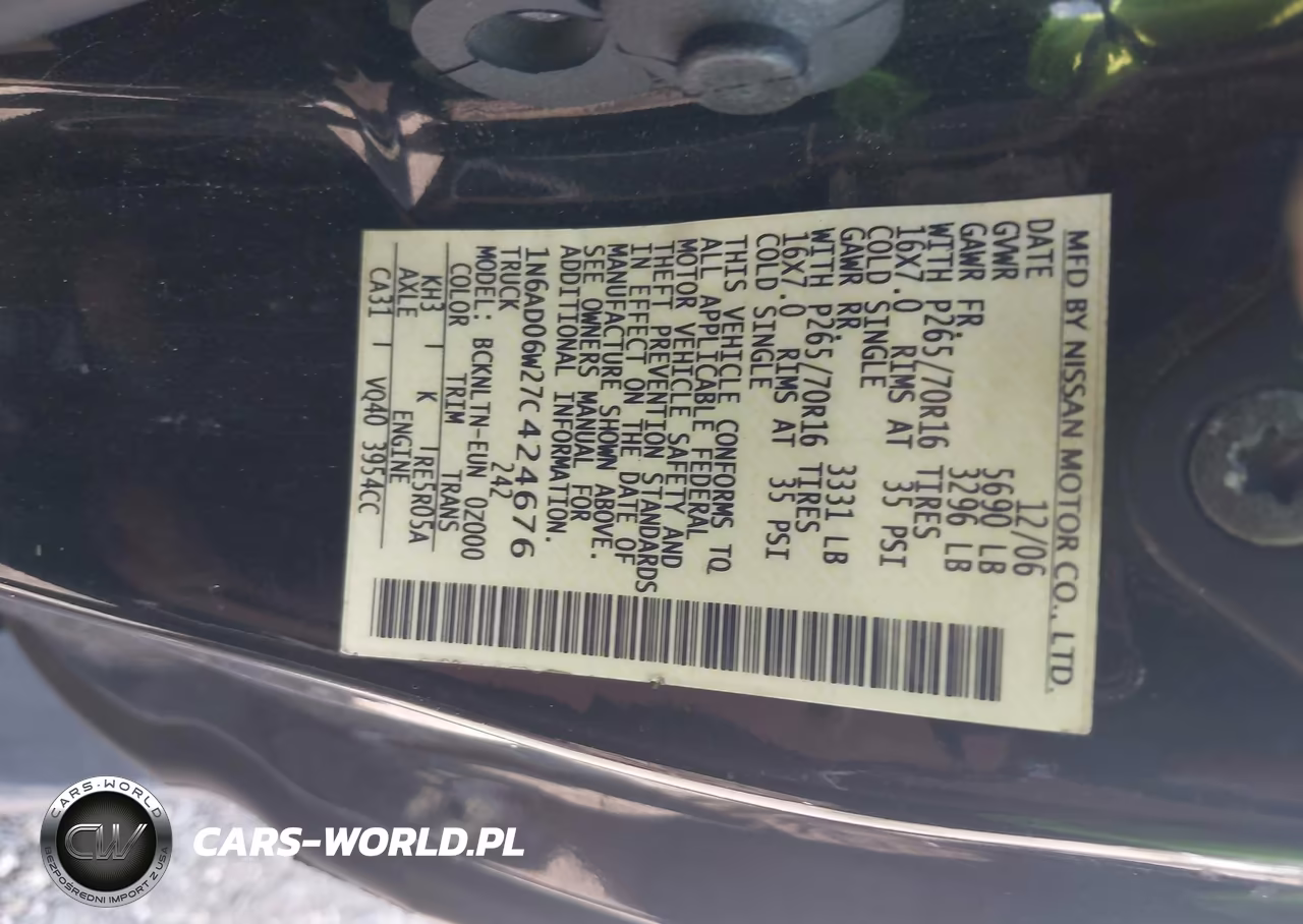 2007 Nissan Frontier Se VIN:1N6AD06W27C424676 - 9